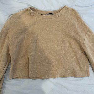 Zara Cropped Sweater Small Camel
